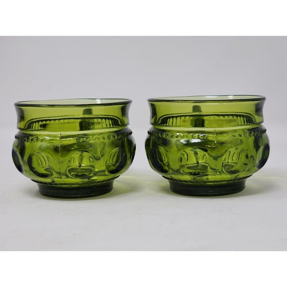 2 Vintage Indiana Glass Avocado Green Kings Crown Thumbprint Coffee/Tea Cups - Picture 4 of 11